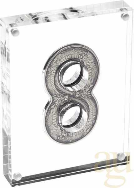 2 Unzen Silbermünze Australien Figure 8 Drache 2018 Antik Finish
