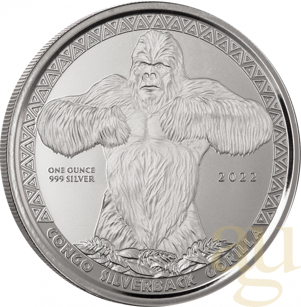 1 Unze Silbermünze Afrika Kongo Silberrücken Gorilla 2022