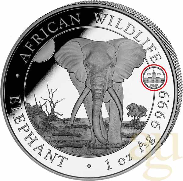 1 Unze Silbermünze Somalia Elefant 2025 - WMF Berlin