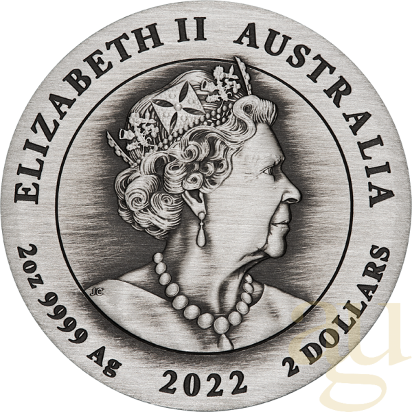 2 Unzen Silbermünze Australien Drache 2022 - Antik Finish