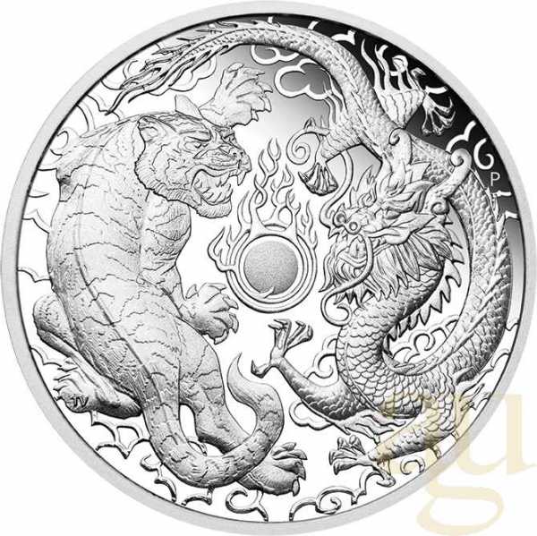 1 Unze Silbermünze Australien Drache & Tiger 2019 - polierte Platte