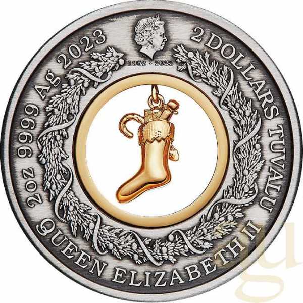 2 Unzen Silbermünze The Night before Chritsmas 2023 - Antik Finish coloriert