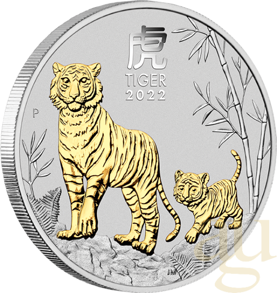 1 Unze Silbermünze Australien Lunar III Tiger 2022 teilvergoldet