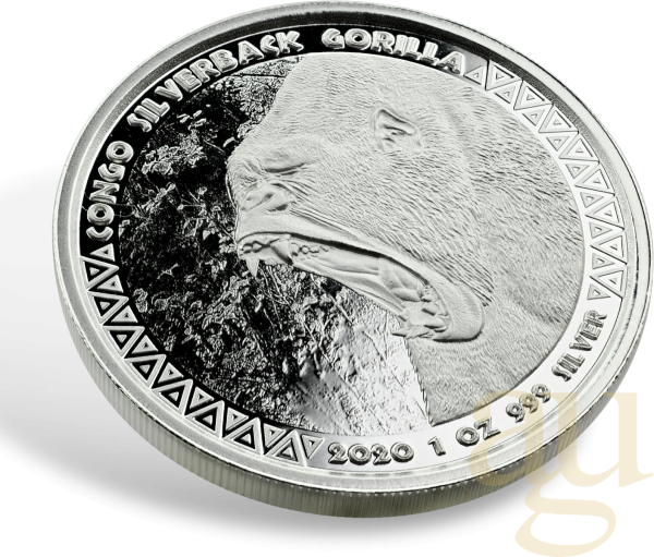 1 Unze Silbermünze Afrika Kongo Silberrücken Gorilla 2020