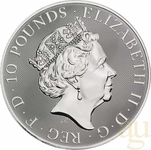 10 Unzen Silbermünze Queens Beasts White Greyhound 2022