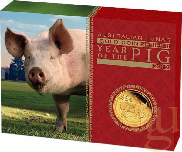 1/4 Unze Goldmünze Australien Lunar II Schwein 2019 - polierte Platte