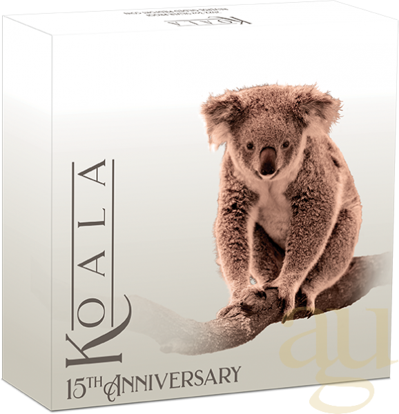 3 Unzen Silbermünze Australien Koala 2022 - 15 Jahre Jubiläum - polierte Platte teilvergoldet