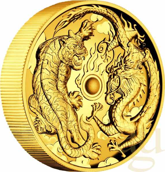 2 Unzen Goldmünze Australien Drache & Tiger 2018 - High Relief - polierte Platte