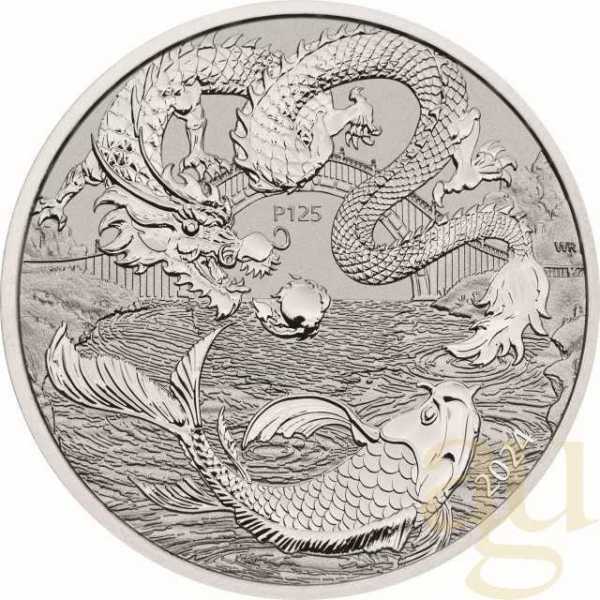 1 Unze Platinmünze Australien Chinese Myths and Legends - Drache & Koi 2024 - Reverse polierte Platt