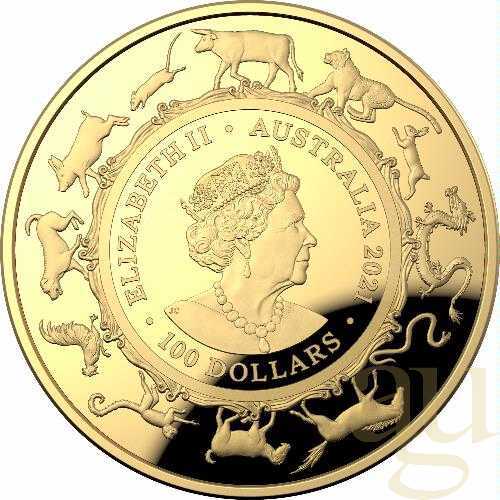 1 Unze Goldmünze Australien RAM Lunar Ochse 2021 - polierte Platte