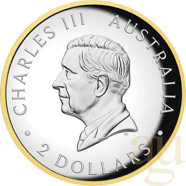 2 Unzen Silbermünze Australien Kookaburra 2024 teilvergoldet - polierte Platte - High Relief