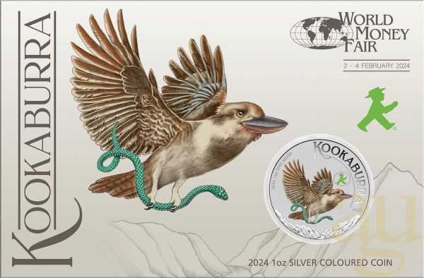 1 Unze Silbermünze Australien Kookaburra 2024 WMF Berlin - coloriert