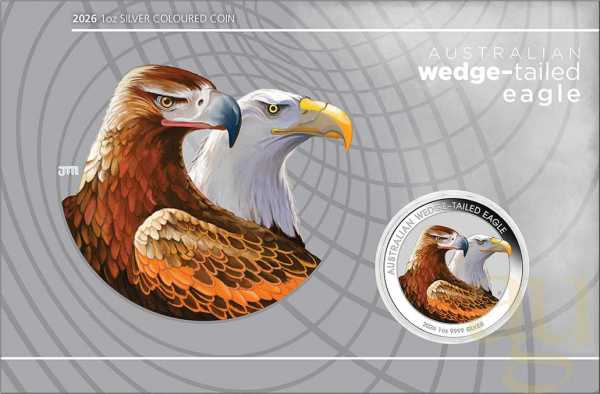 1 Unze Silbermünze Australien Wedge Tailed Eagle 2026 coloriert - Coincard