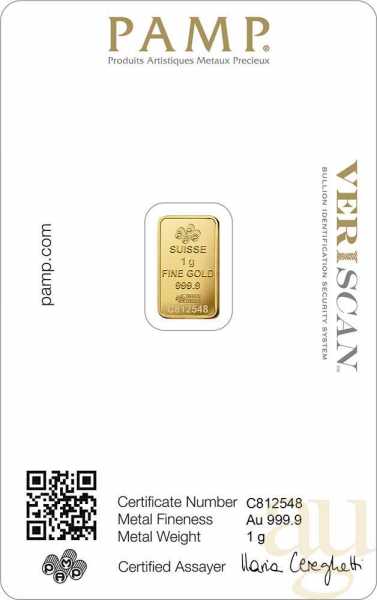 1 Gramm Goldbarren PAMP Fortuna