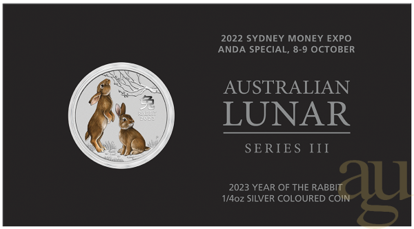 1/4 Unze Silbermünze Australien Lunar III Hase 2023 - coloriert