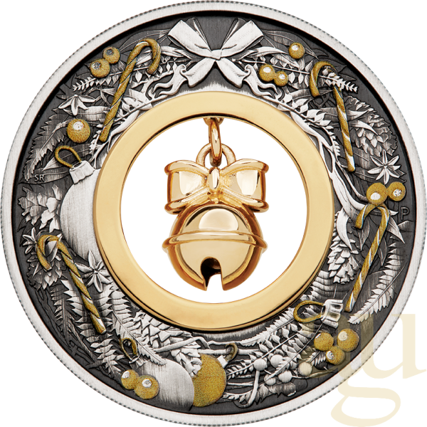 2 Unzen Silbermünze Jingle Bell 2022 - Antik Finish coloriert