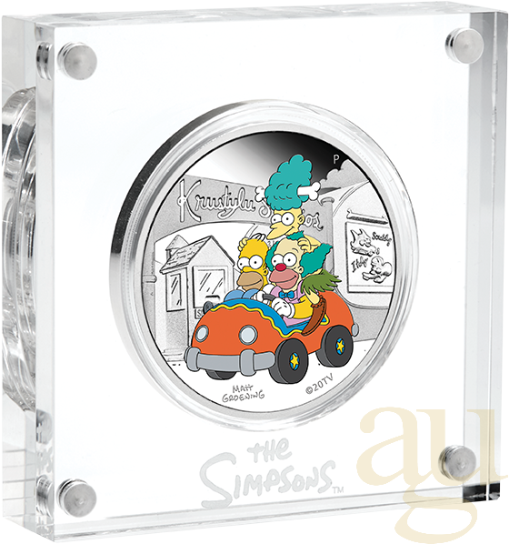 1 Unze Silbermünze Tuvalu The Simpsons - Krustylu Studios 2022 polierte Platte - coloriert