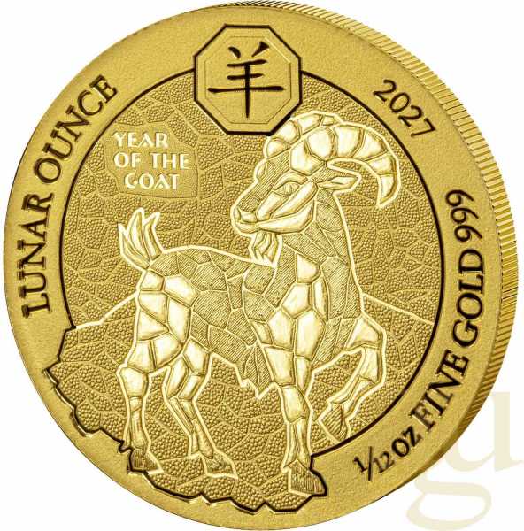 1/12 Unze Goldmünze Ruanda Lunar Ziege 2027