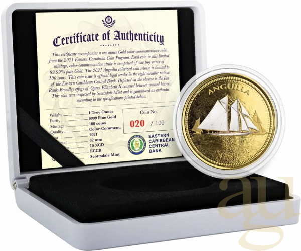 1 Unze Goldmünze EC8 Anguilla - Regatta 2021 - coloriert