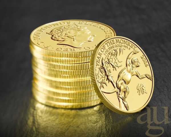 1 Unze Goldmünze Lunar UK Affe 2016