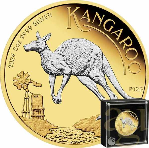 2 Unzen Silbermünze Australien Känguru 2024 teilvergoldet