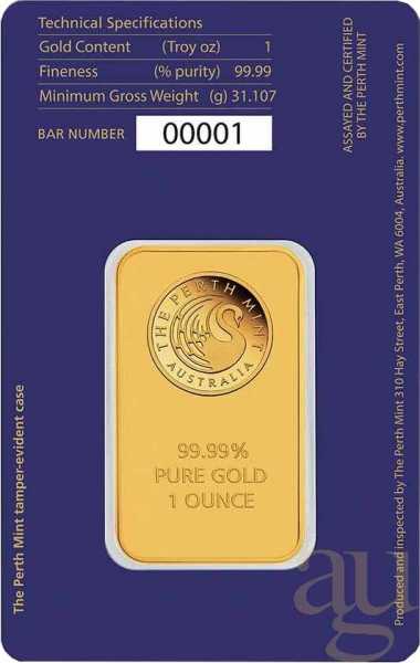 31,1 Gramm Goldbarren Perth Mint - Schwan