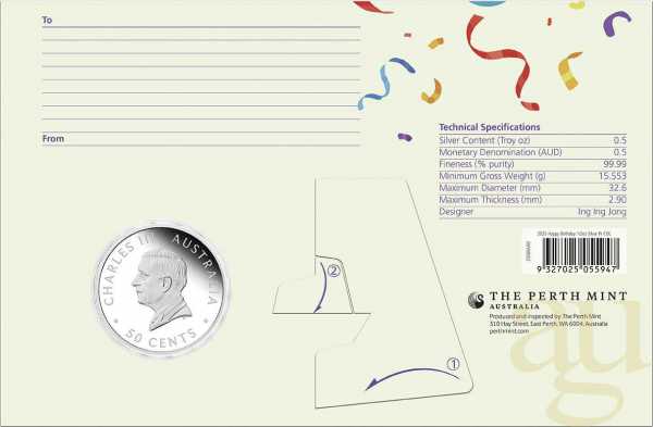 1/2 Unze Silbermünze Australien Happy Birthday - polierte Platte - coloriert - Coincard