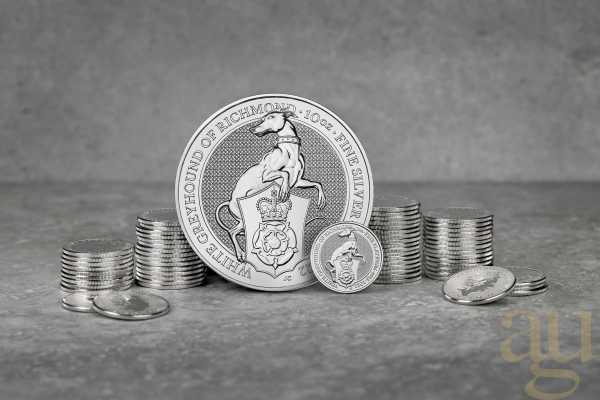 10 Unzen Silbermünze Queens Beasts White Greyhound 2022