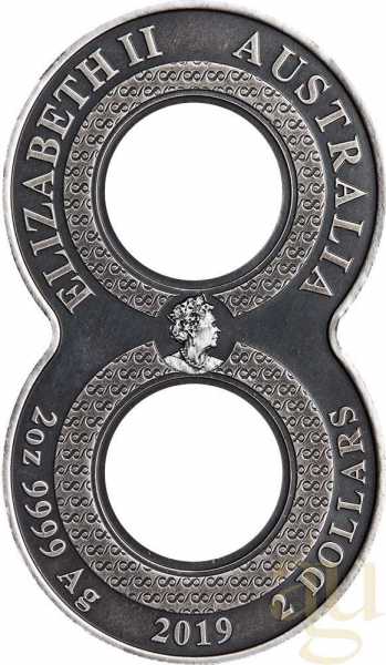 2 Unzen Silbermünze Australien Figure 8 Koi Fish 2019 Antik Finish