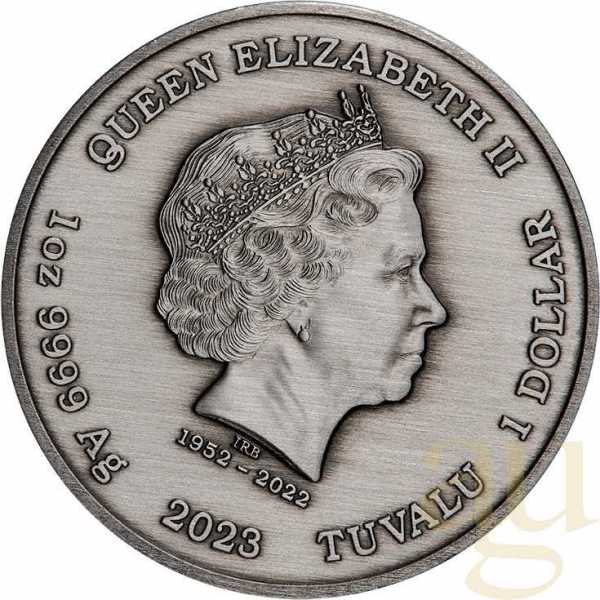 1 Unze Silbermünze Tuvalu James Bond - Casino Royale Chip 2023 - Antik Finish - coloriert