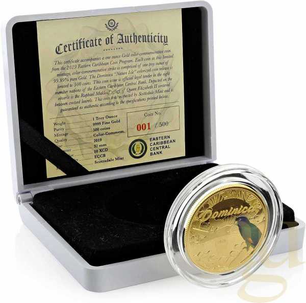 1 Unze Goldmünze EC8 Dominica - The Nature Isle 2019 - coloriert