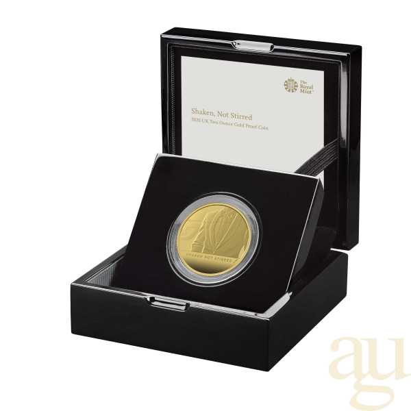 2 Unzen Goldmünze Großbritannien James Bond 007 Shaken Not Stirred - 2020 polierte Platte