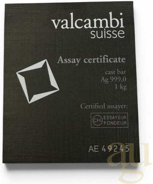 1 Kilogramm Silberbarren Valcambi