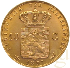10 Gulden Goldmünze Wilhelmina Jugendportrait 1897