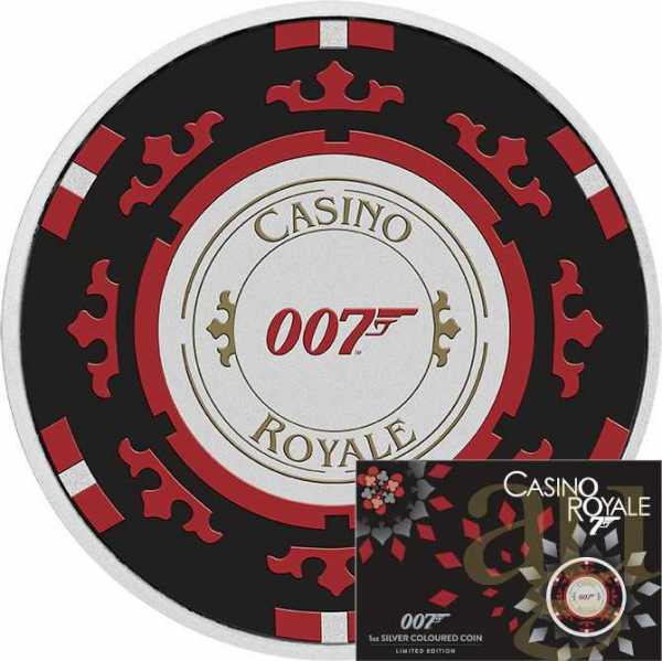 1 Unze Silbermünze Tuvalu James Bond - Casino Royale Chip 2023 coloriert - Coincard