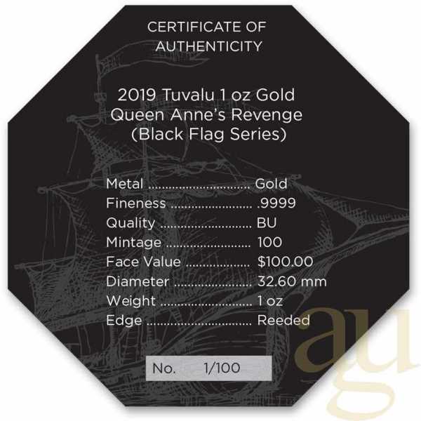 1 Unze Goldmünze Tuvalu - Black Flag - Piratenschiff Queen Anne's Revenge 2019