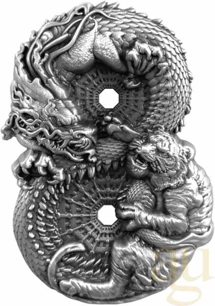3 Unzen Silbermünze Tokelau Dragon & Tiger 2022 - Antik High Relief