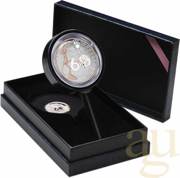 5 Unzen Silbermünze Tuvalu - 60 Jahre The Pink Panther 2024 - High Relief - teilvergoldet