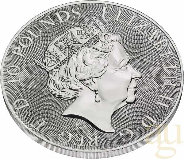 10 Unzen Silbermünze Queens Beasts White Greyhound 2022