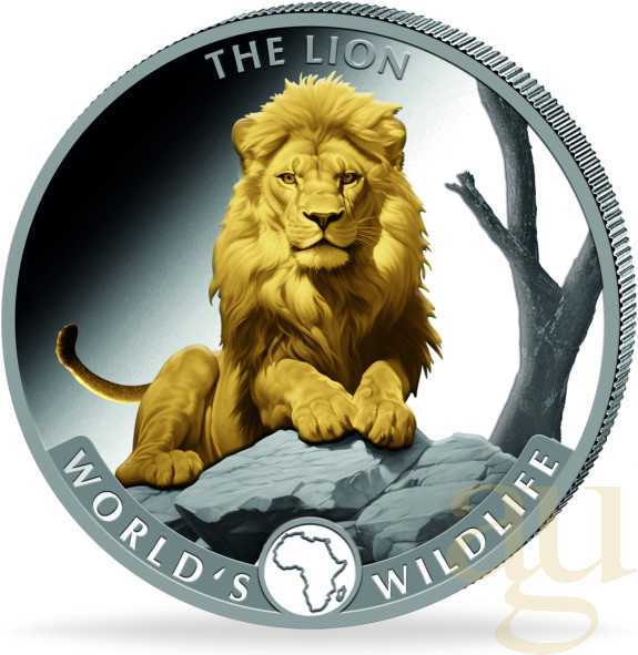 1 Unze Silbermünze Kongo World´s Wildlife - Löwe 2025 - teilvergoldet