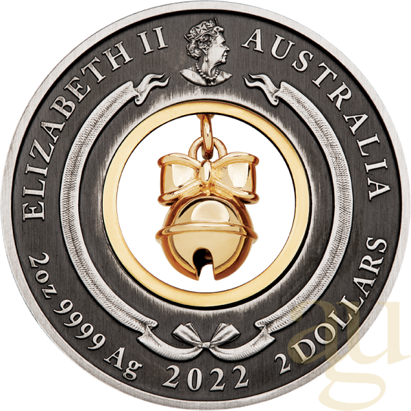 2 Unzen Silbermünze Jingle Bell 2022 - Antik Finish coloriert