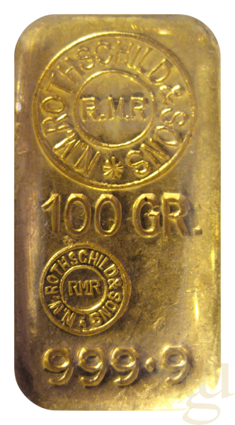 100 Gramm Goldbarren Rothschild mit Gegenstempel