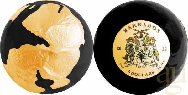 3 Unzen Silbermünze Barbados Black Pangea Blue Marble 2022