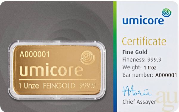 31,1 Gramm Goldbarren Umicore