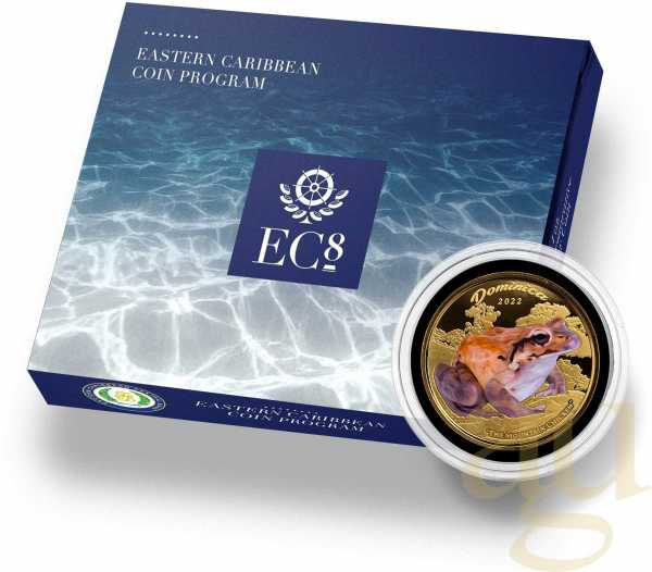 1 Unze Goldmünze EC8 Dominica - Mountain Chicken 2022 - coloriert
