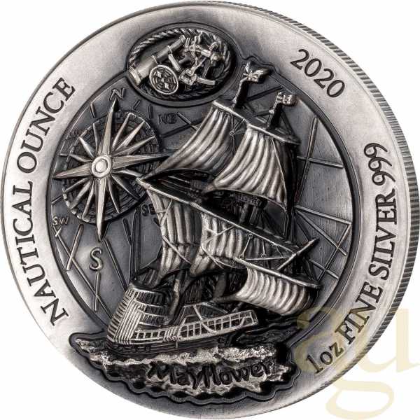 1 Unze Silbermünze Ruanda Nautical Serie - Mayflower 2020 - High Relief