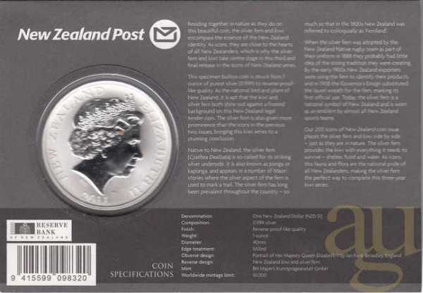 1 Unze Silbermünze Neuseeland Kiwi 2009 in Blisterkarte
