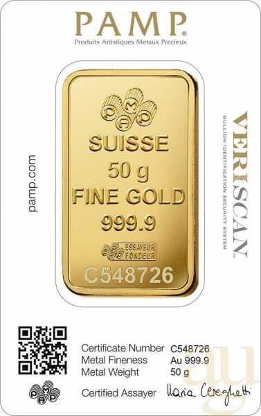 50 Gramm Goldbarren PAMP Fortuna