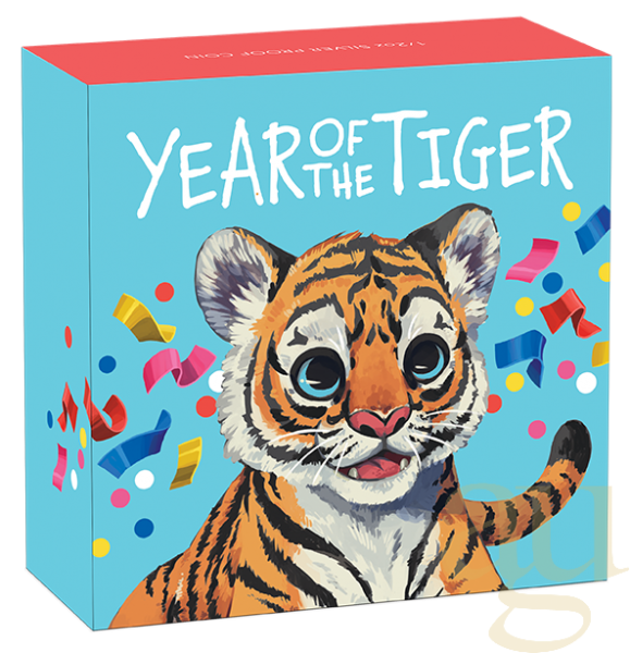 1/2 Unze Silbermünze Tuvalu Baby Tiger 2022 - polierte Platte - coloriert