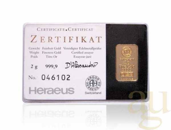 2 Gramm Goldbarren Kinebar (schwarze Karte)